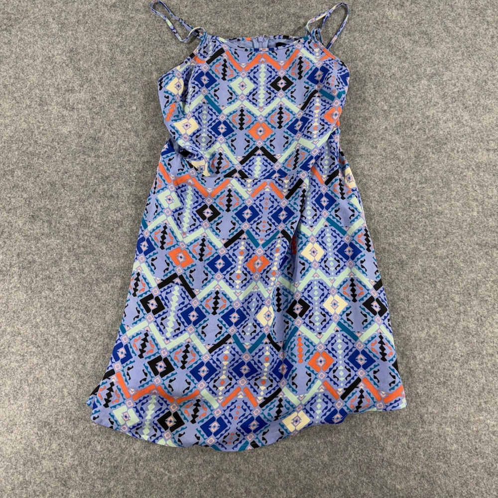 Forever 21 Women Blue Geometric Tribal Print Side Cut Out Mini Dress Size L
